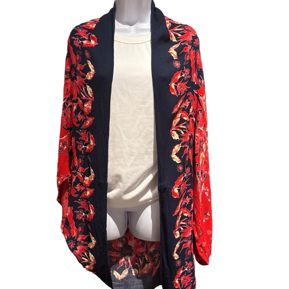 Anthropologie | Floreat In-The-Shadows Cocoon Kimono Floral Red Navy O/S - Picture 4 of 6
